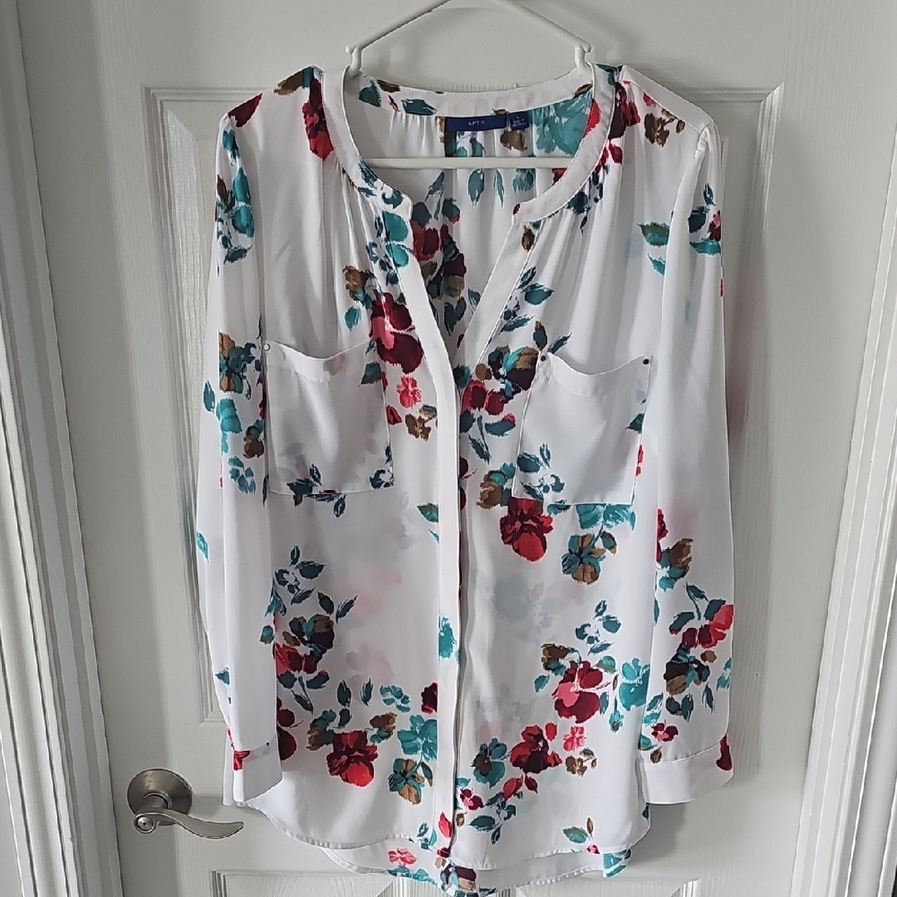 Apt. 9 Floral Blouse - White, Red, Teal